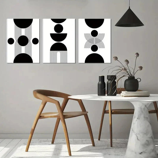 3pcs Black and White Minimalist Abstract Metal Print Ready to Hang Art