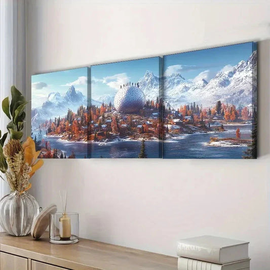 3pcs Snow-capped island (1) Wall Art Set Canvas Framed 40x60cm - High Quality Print 100% Australian Made Wall Canvas Ready to Hang