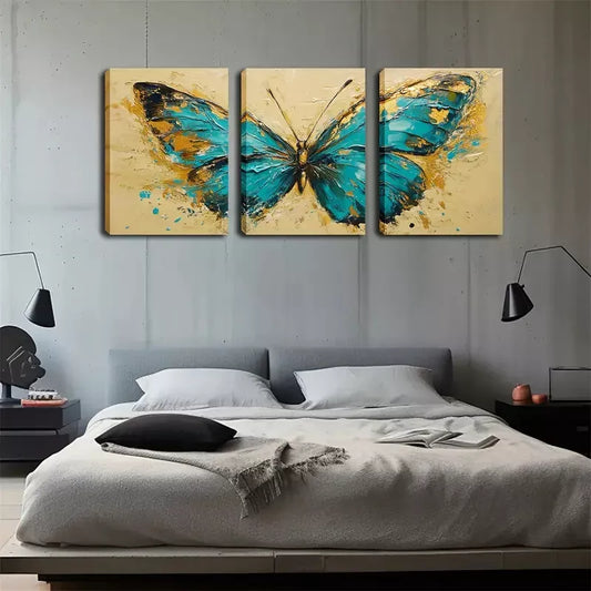 3pcs Stunning Dark Green Butterfly Triptych Wall Art Set Canvas Framed 40x60cm - High Quality Print 100% Australian Made Wall Canvas Ready to Hang