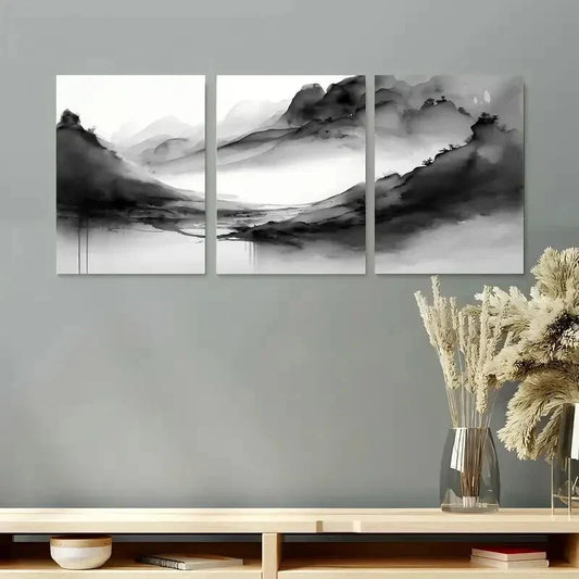 3pcs Minimalist Black and White Watercolor Metal Print Ready to Hang Art