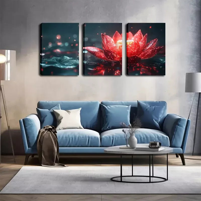 3pcs A Magic Red for Lotus Wall Art Set Canvas Framed 40x60cm - High Quality Print 100% Australian Made Wall Canvas Ready to Hang