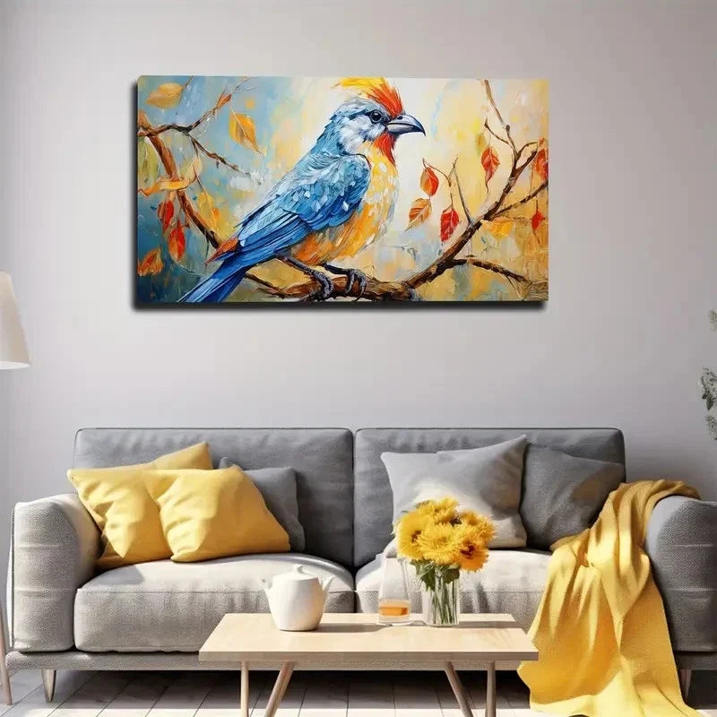 Autumn Leaves & Bird Wall Art Canvas Office Home Room Framed 80x45cm