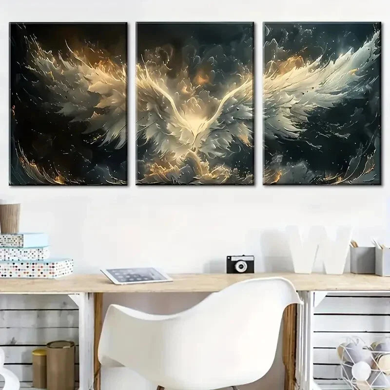 3pcs Nordic Wind Angel Wings Triptych Paintings Metal Print Ready to Hang Art