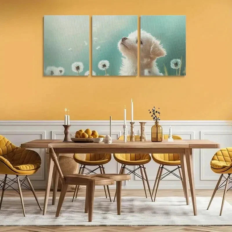3pcs Cute White Puppy Metal Print Ready to Hang Art