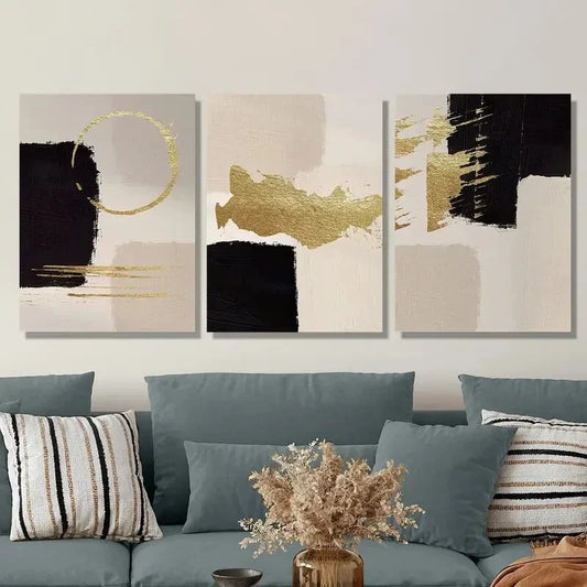 3pcs Golden Geometric Abstract Wall Art Set Canvas Framed 40x60cm - High Quality Print 100% Australian Made Wall Canvas Ready to Hang