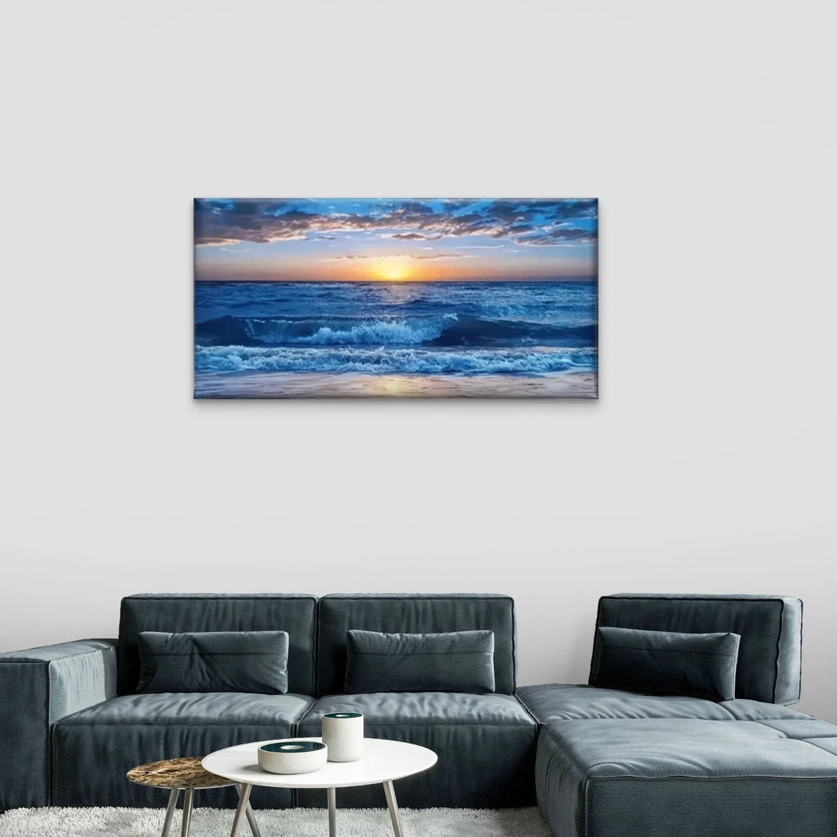 Blue Sky Clouds Modern Abstract Wall Art Canvas Office Home Room Framed 80x45cm