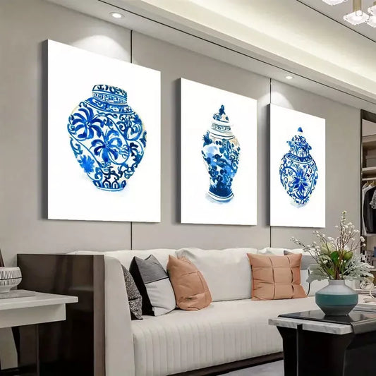 3pcs Artistic Art Of Chinese Ceramics Vases Canvas Framed 40x60cm - High Quality Print 100% Australian Made Wall Canvas Ready to Hang