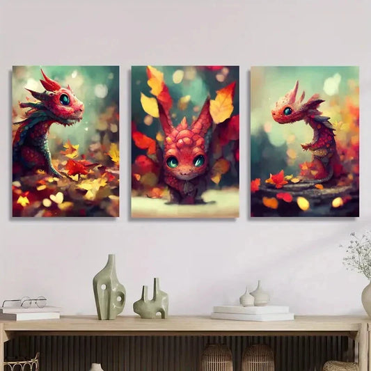 3pcs Fantasy western dragon art Metal Print Ready to Hang Art