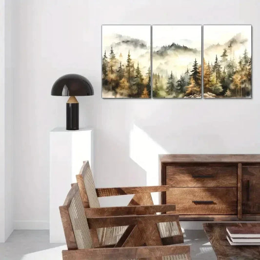 3pcs Highlights of Distant Mountains Trees Cloud Metal Print Ready to Hang Art