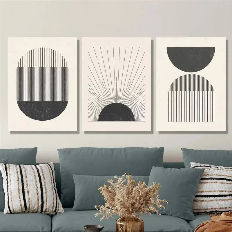 3pcs european retro black and white lines abstract Metal Print Ready to Hang Art