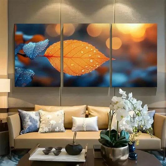 3pcs Autumn Leaf During Sunrise Close Up Metal Print Ready to Hang Art