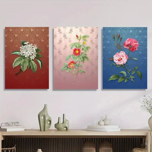 3pcs botanical flowers, euphorbia milii flowers Metal Print Ready to Hang Art