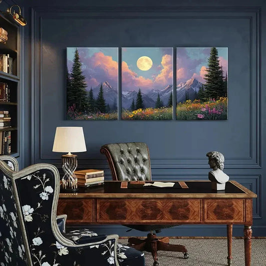 3pcs Moonlit Mountain Landscape Scenery Metal Print Ready to Hang Art