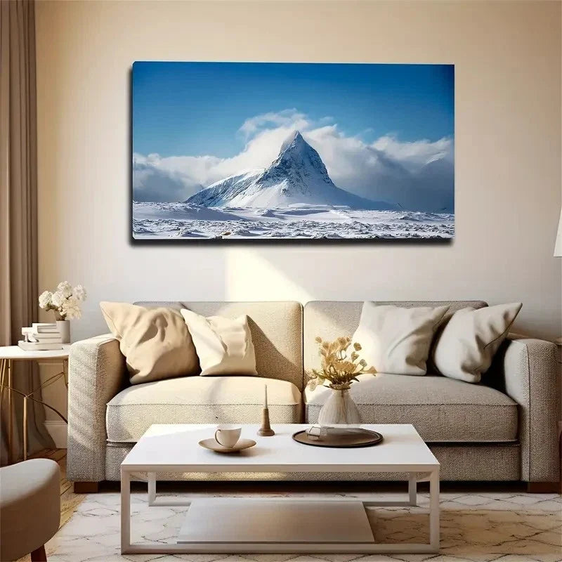 Frozen Snow Mountain Wall Art Canvas Office Home Room Framed 80x45cm