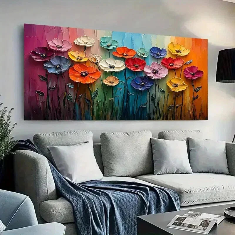 Vibrant Floral Colorful Flowers Wall Art Canvas Office Home Room Framed 80x45cm
