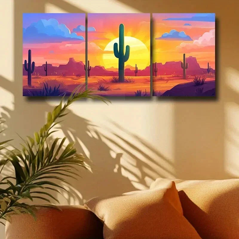 3pcs Cactus in the Desert Design Metal Print Ready to Hang Art