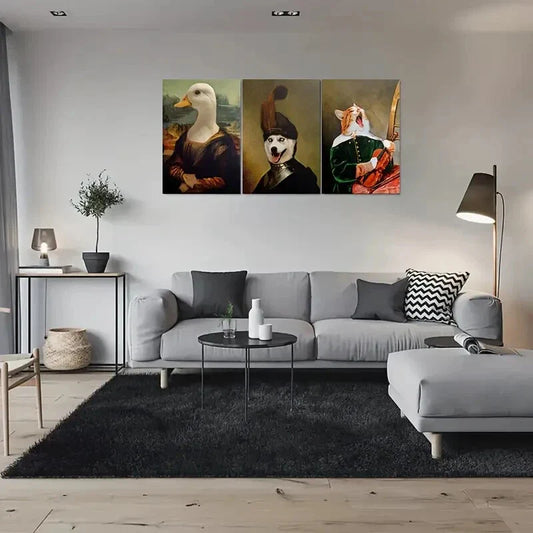 3pcs Royal Pet Portraits - Animal Art Painting Metal Print Ready to Hang Art