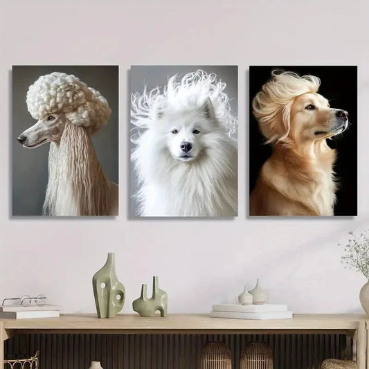 3pcs Elegant Dog Portrait Animal Metal Print Ready to Hang Art