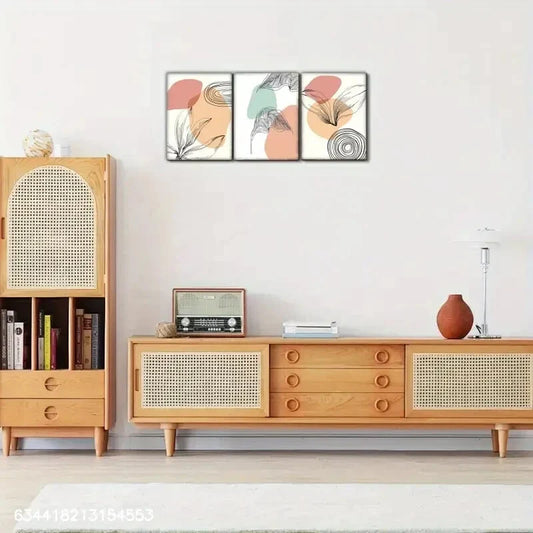 3pcs Line Composition of Leaves Decorative Metal Print Ready to Hang Art