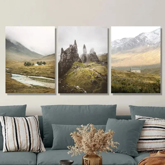 3pcs Farm Mountain Rock Photography, Travel Metal Print Ready to Hang Art