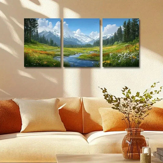 3pcs Serene Landscape with Mountains and Lakes Metal Print Ready to Hang Art
