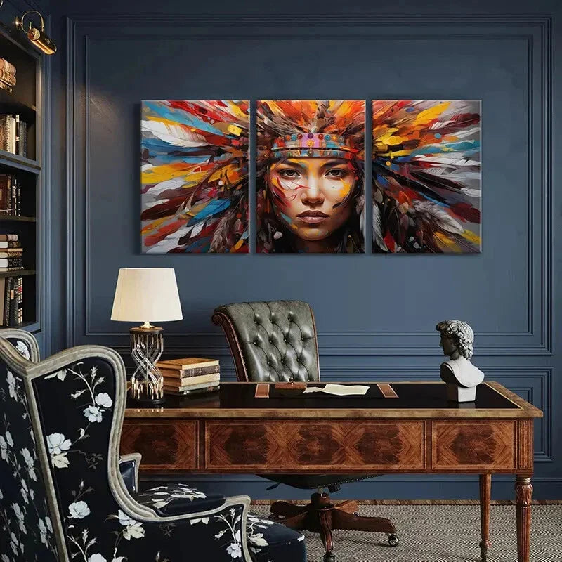3pcs Native American Headdress Metal Print Ready to Hang Art