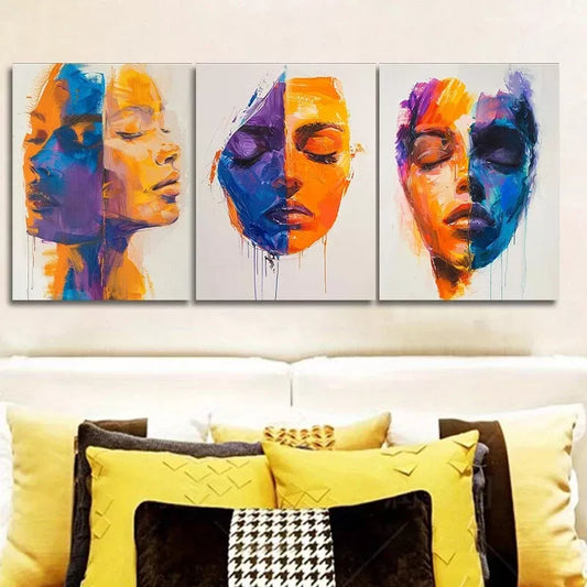 3pcss Abstract Face Canvas Colorful Wall Art Set Canvas Framed 40x60cm - High Quality Print 100% Australian Made Wall Canvas Ready to Hang