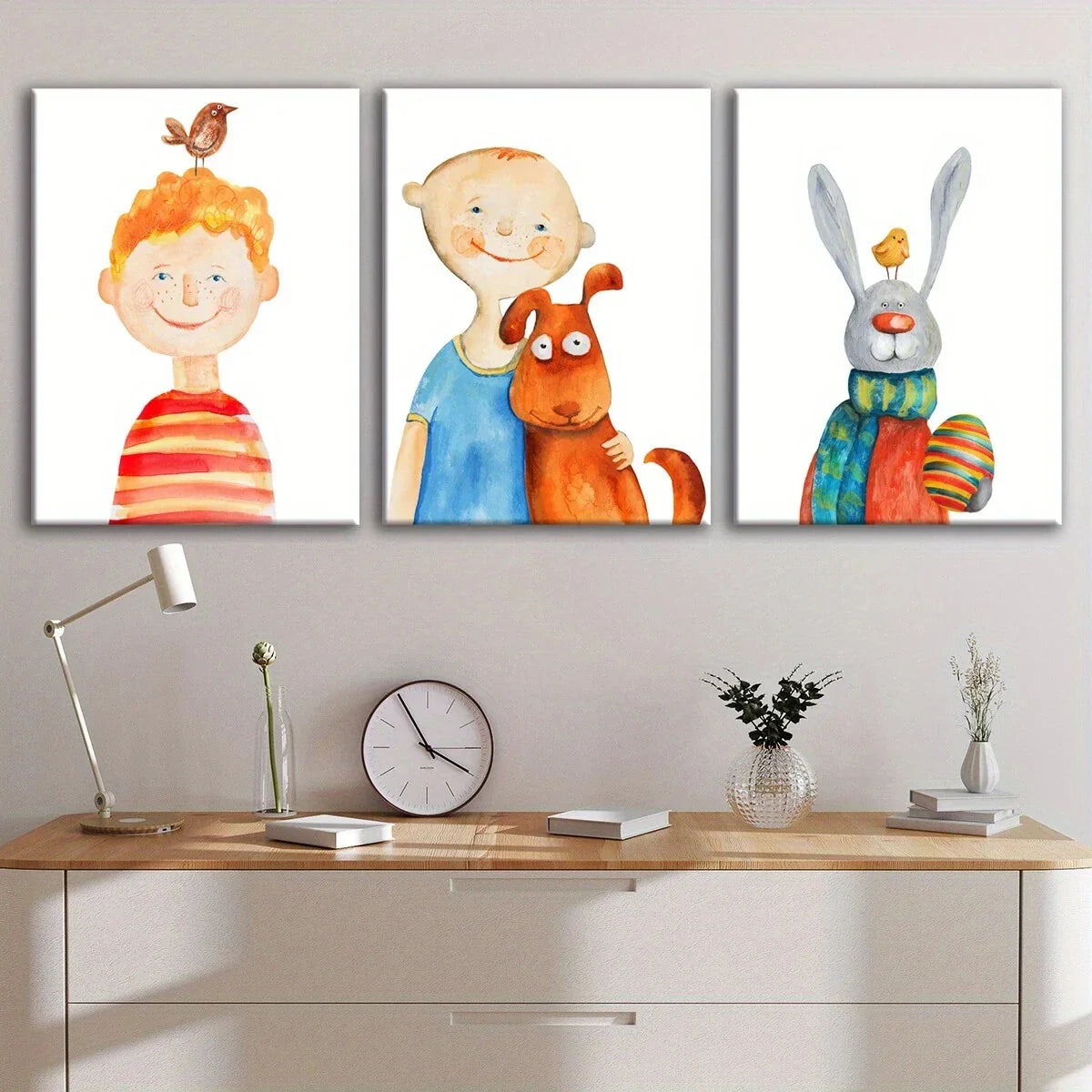 3pcs Youngsters'S Cute Pet Group Painting Metal Print Ready to Hang Art