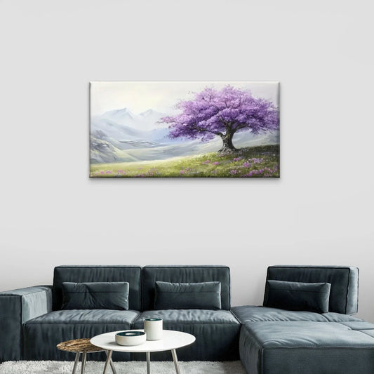 Mountain Tree Purple Wall Art Canvas Office Home Room Framed 80x45cm