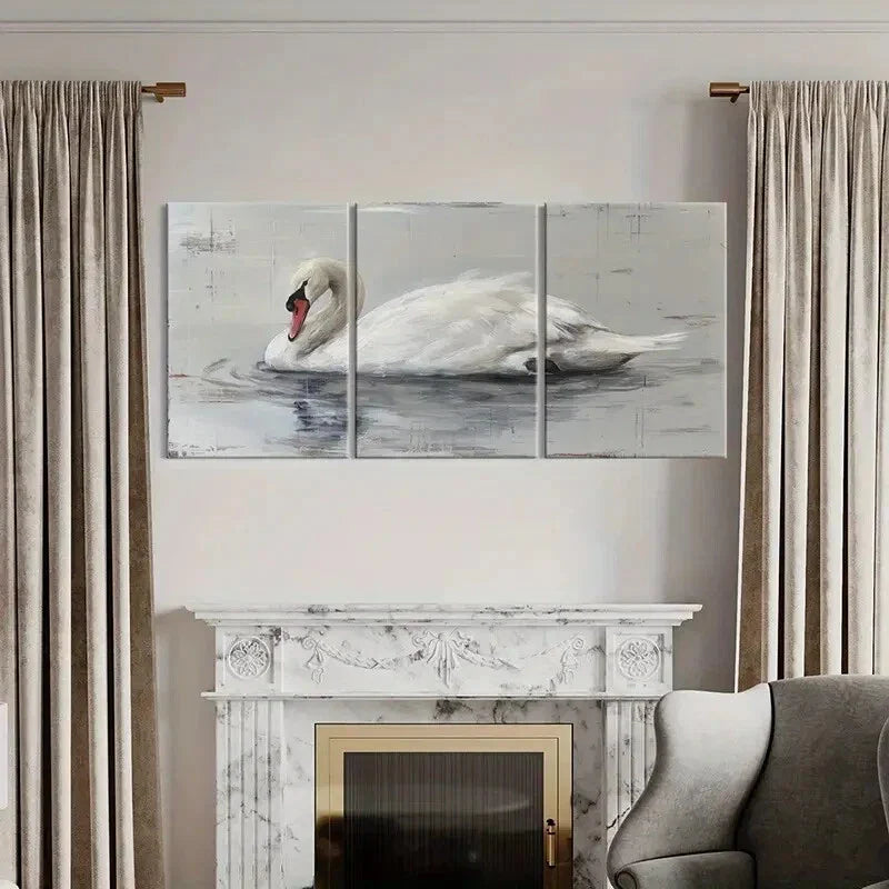 3pcs Elegant White Swan Metal Print Ready to Hang Art