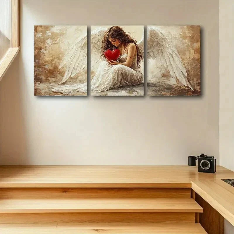 3pcs The Angel holds the Heart Metal Print Ready to Hang Art