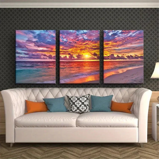 3pcs Beach Sunset Seascape Painting Metal Print Ready to Hang Art