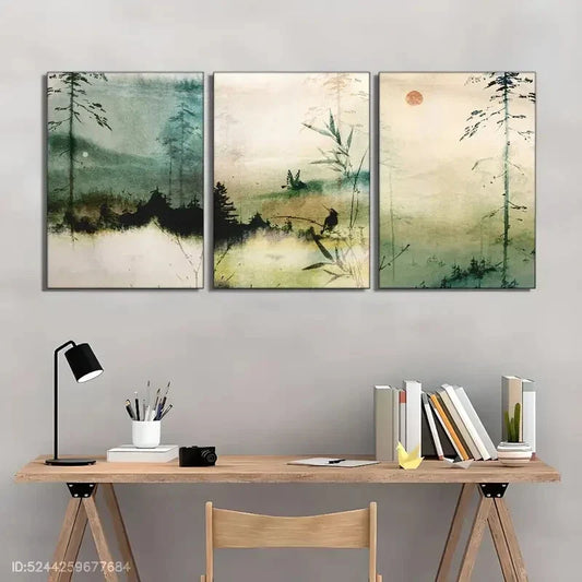 3pcs Distant Mountains and Plants Decorative Metal Print Ready to Hang Art