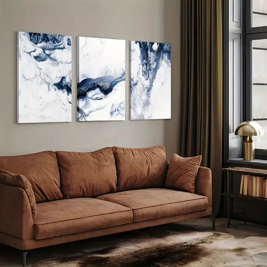 3pcs avy Blue Abstract Ocean Waves Canvas Framed 40x60cm - High Quality Print 100% Australian Made Wall Canvas Ready to Hang