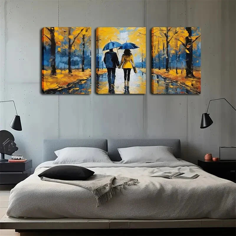 3pcs A Couple Holding an Umbrella Wall Art Set Canvas Framed 40x60cm - High Quality Print 100% Australian Made Wall Canvas Ready to Hang