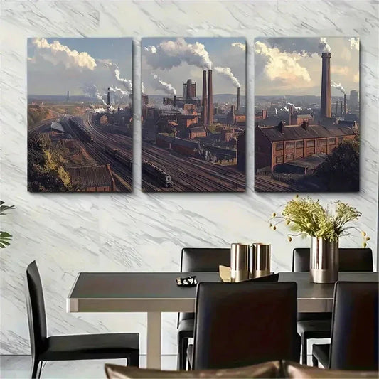3pcs Staffordshire England Industrial Landscape Metal Print Ready to Hang Art