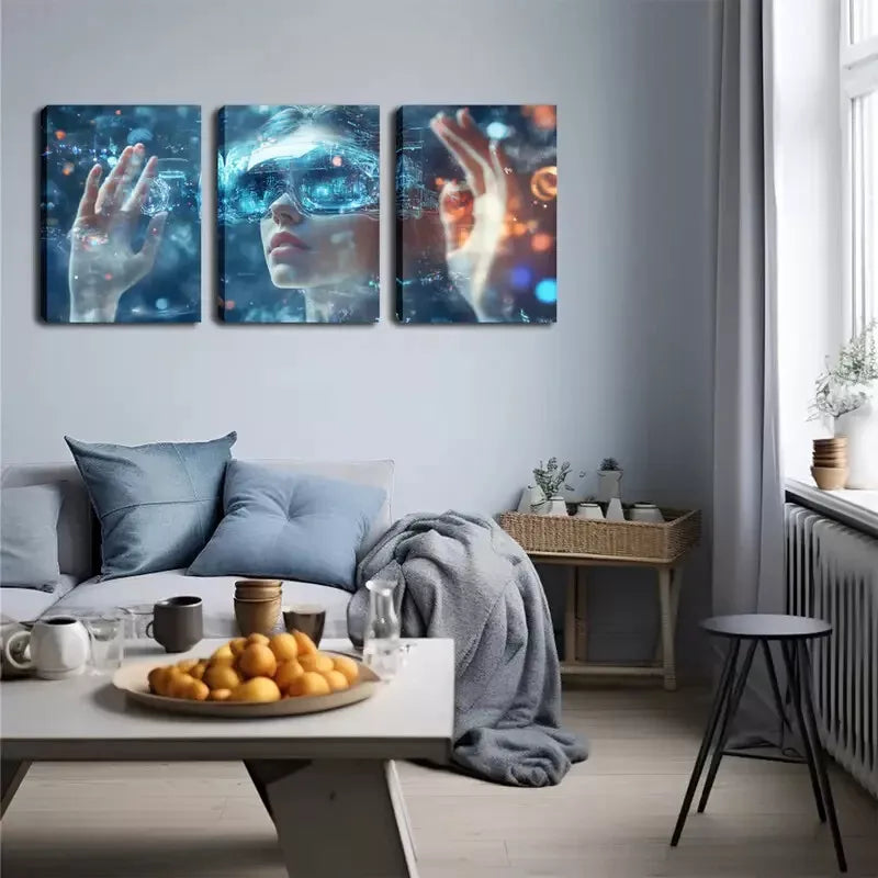 3pcs Virtual Reality Triptych Wall Art Set Canvas Framed 40x60cm - High Quality Print 100% Australian Made Wall Canvas Ready to Hang
