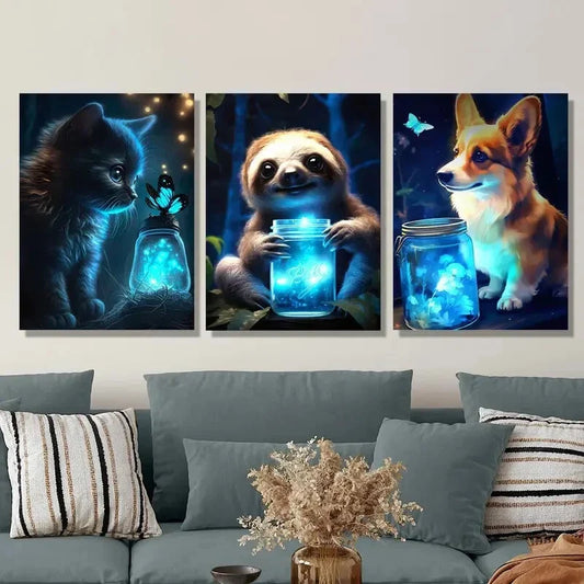 3pcs Black Cats, Sloths, and Puppies Metal Print Ready to Hang Art