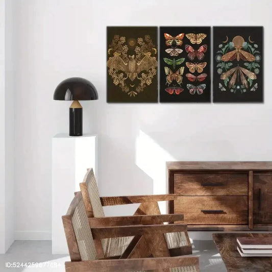 3pcs Animal Art Print Gothic Art Print Beige Metal Print Ready to Hang Art