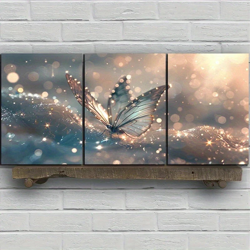 3pcs Butterflies Stunning Gold Bubbles Metal Print Ready to Hang Art