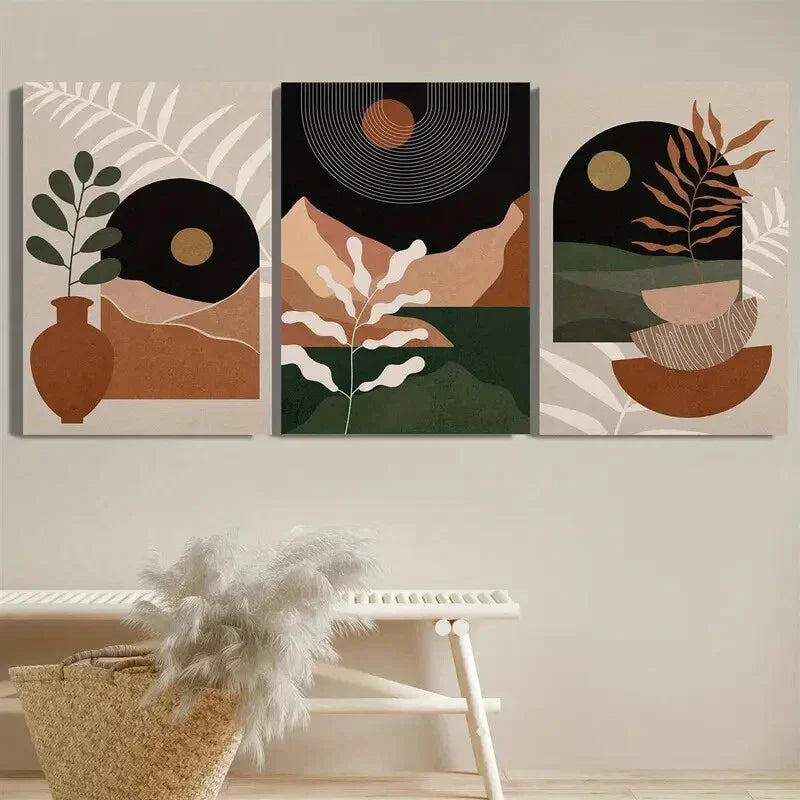 3pcs Natural Desert Abstract Geometric Jungle Metal Print Ready to Hang Art
