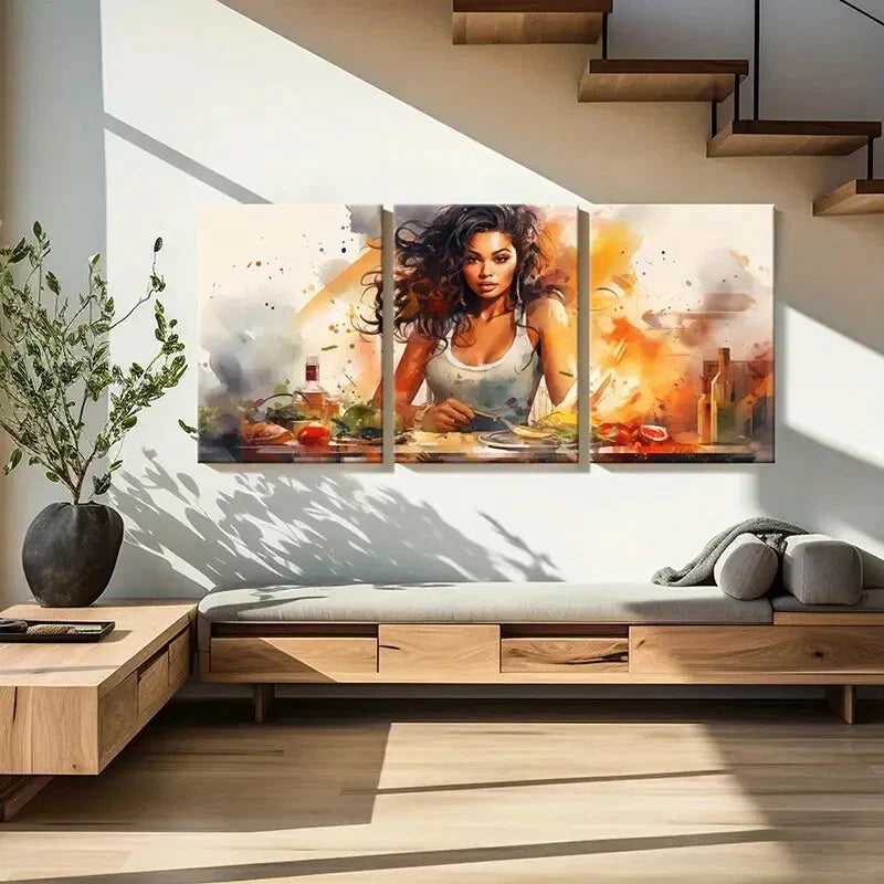 3pcs Beauty Woman, Abstract Culinary Scene Metal Print Ready to Hang Art