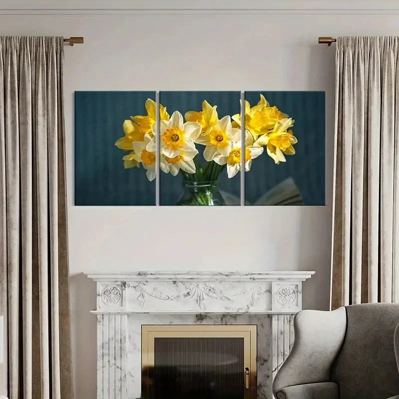 3pcs Yellow White Flower Narcissus Metal Print Ready to Hang Art