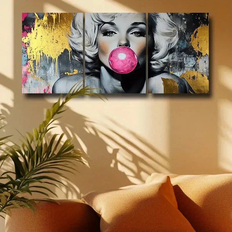 3pcs Marilyn Monroe blowing Bubble Gum Metal Print Ready to Hang Art