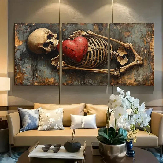 3pcs Gothic Anatomical Skeleton with Heart Metal Print Ready to Hang Art