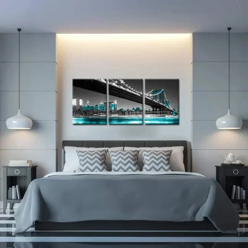 3pcs New York City Night Skyline Metal Print Ready to Hang Art