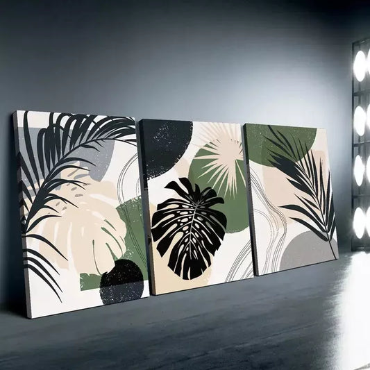 3pcs Bohemian Abstract Monstera Leaf Canvas Framed 40x60cm - High Quality Print 100% Australian Made Wall Canvas Ready to Hang