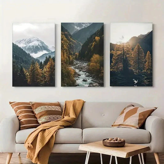 3pcs mountain peaks and snowy mountains Metal Print Ready to Hang Art