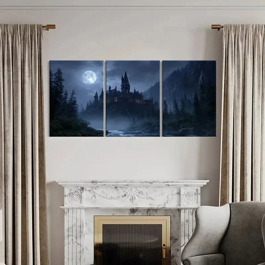 3pcs Gothic Architecture Dark Forest Mysterious Metal Print Ready to Hang Art