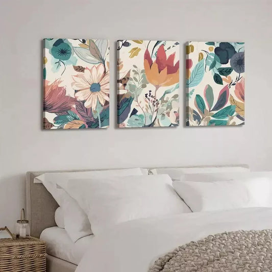 3pcs Botanical Colorful Flower Canvas Framed 40x60cm - High Quality Print 100% Australian Made Wall Canvas Ready to Hang